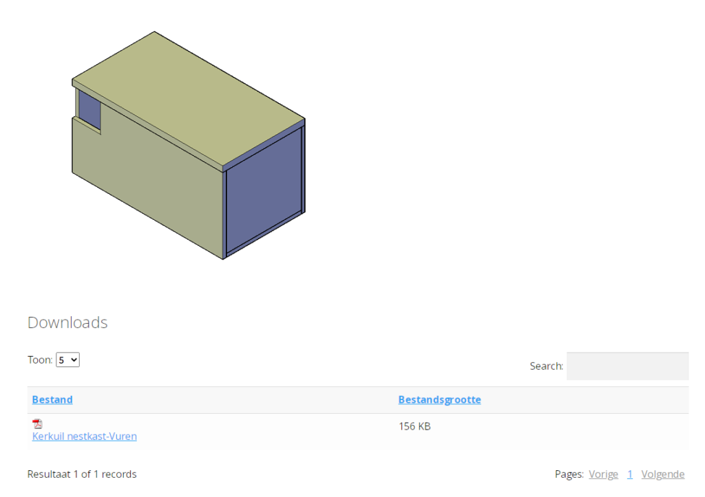 Bouwtekening voor het maken van een nestkast voor de steenuil